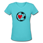 Soccer Ball Heart V-Neck - aqua