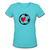 Soccer Ball Heart V-Neck - aqua