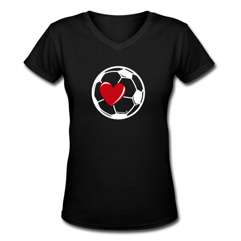 Soccer Ball Heart V-Neck - black