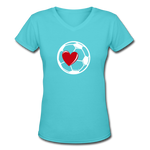 Soccer Ball Heart V-Neck - aqua